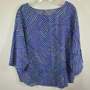 Habitat Womens Batik Print Dolman Sleeve Art to Wear Lagen Look Top Size Medium